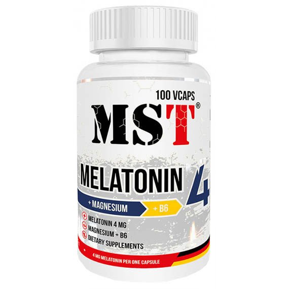 Мелатонін MST Nutrition Melatonin 4 mg + MgB6 100 caps,  ml, MST Nutrition. Melatoninum. Improving sleep स्वास्थ्य लाभ Immunity enhancement General Health 