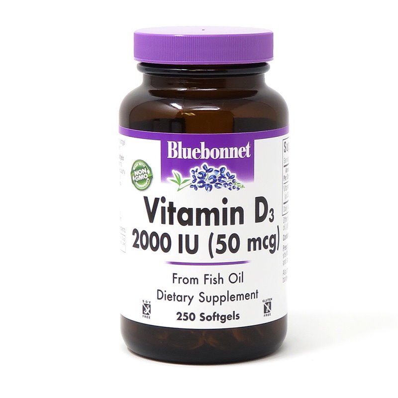 Bluebonnet Nutrition Витамины и минералы Bluebonnet Vitamin D3 2000 IU, 250 капсул, , 