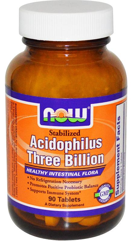 Stabilized Acidophilus Three Billion, 90 шт, Now. Спец препараты. 