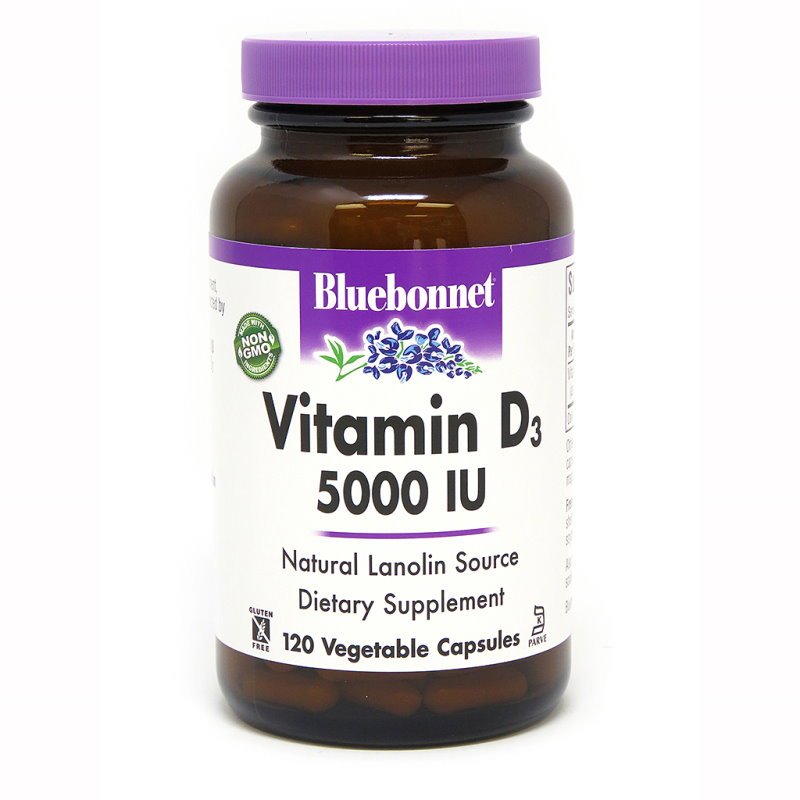 Витамины и минералы Bluebonnet Vitamin D3 5000 IU, 120 вегакапсул,  мл, Bluebonnet Nutrition. Витамин D. 