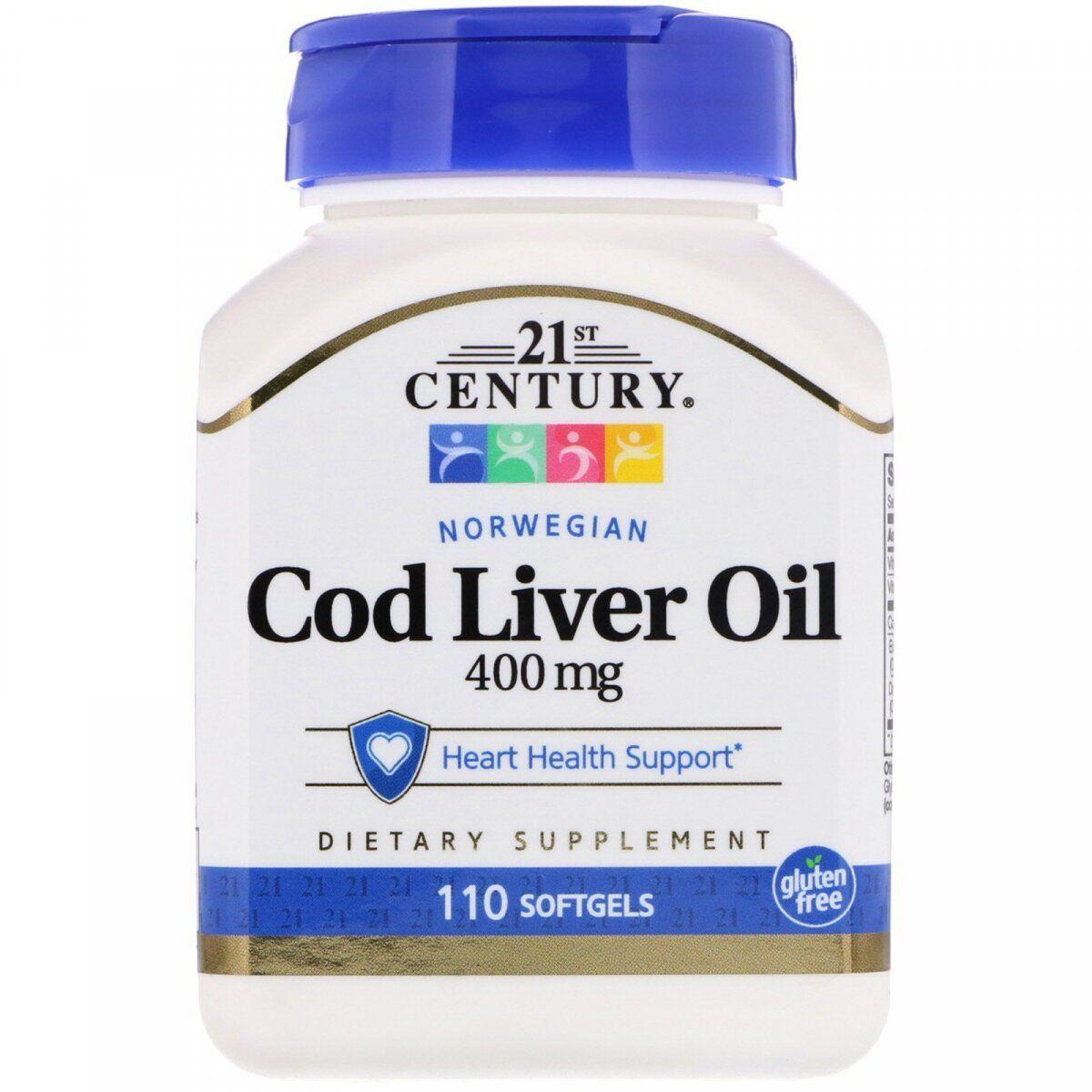 21st Century Norwegian Cod Liver Oil 400 mg 110 Softgels,  ml, 21st Century. Omega 3 (Fish Oil). General Health Ligament and Joint strengthening Skin health CVD Prevention Anti-inflammatory properties 