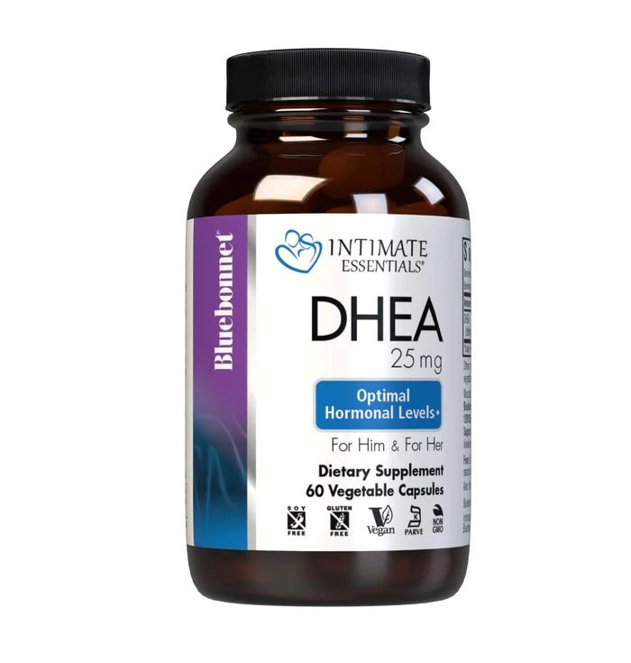 Стимулятор тестостерона Bluebonnet Intimate Essentials DHEA 25 mg, 60 вегакапсул,  мл, Bluebonnet Nutrition. Бустер тестостерона. Поддержание здоровья Повышение либидо Aнаболические свойства Повышение тестостерона 