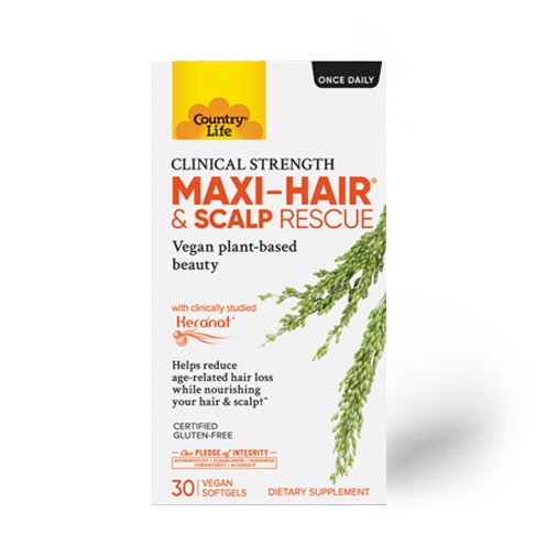 Country Life Натуральная добавка Country Life Maxi-Hair and Scalp Rescue, 30 капсул, , 