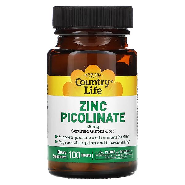 Витамины и минералы Country Life Zinc Picolinate 25 mg, 100 таблеток,  ml, Country Life. Vitamins and minerals. General Health Immunity enhancement 