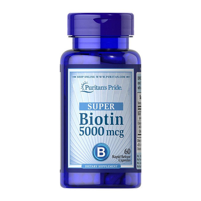 Биотин Puritan's Pride Biotin 5000 mcg (60 капс) витамин б7 b7 пуританс прайд,  мл, Puritan's Pride. Витамин B. Поддержание здоровья 