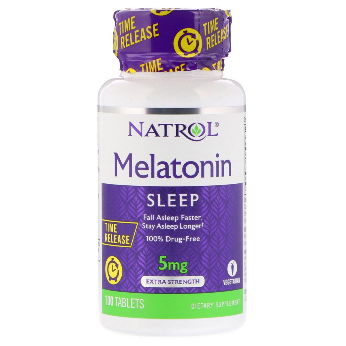 Natrol Мелатонин, Медленное Высвобождение, С Повышенной Силой Действия, 5 мг, Natrol, 100 таблеток, , 100 