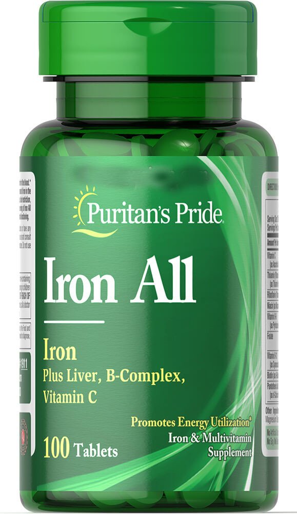 Puritan's Pride Iron All 100 таблеток,  мл, Puritan's Pride. Витамины и минералы. Поддержание здоровья Укрепление иммунитета 