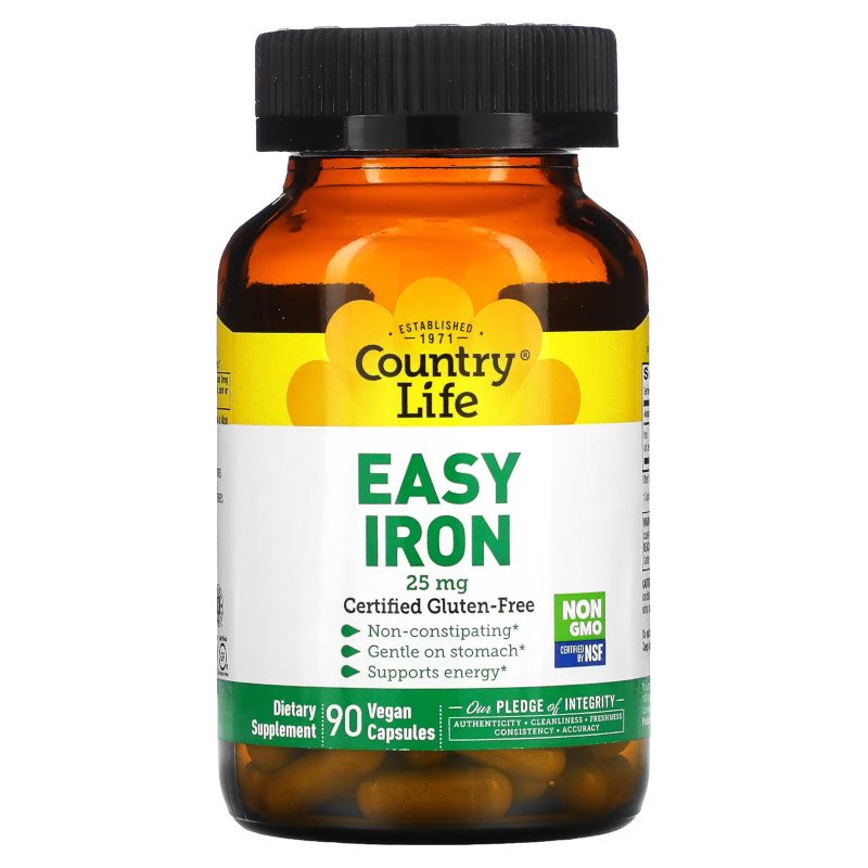Витамины и минералы Country Life Easy Iron, 90 вегакапсул,  ml, Country Life. Vitamins and minerals. General Health Immunity enhancement 