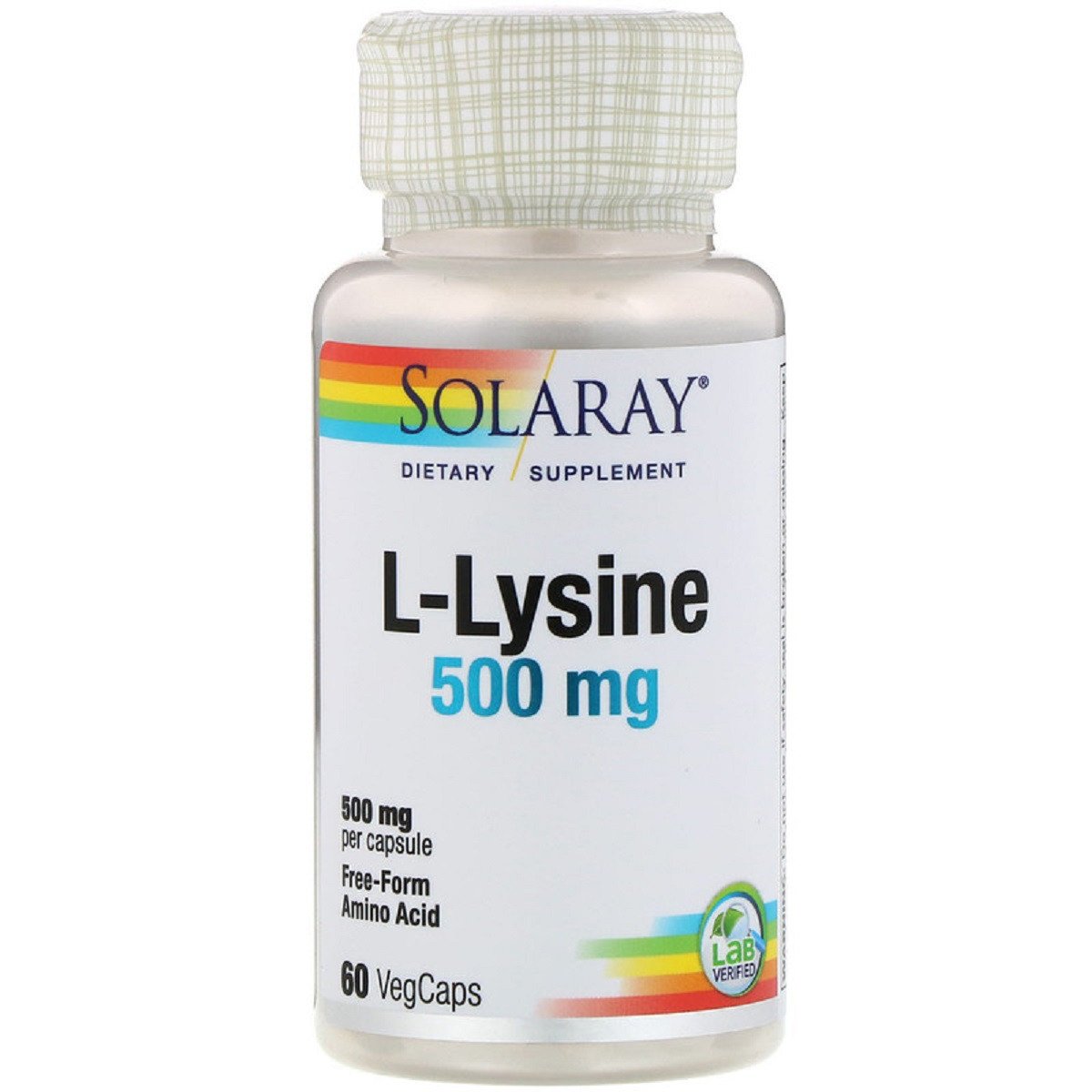 L-Лизин, L-Lysine, Solaray, 500 мг, 60 Капсул,  мл, Solaray. Лизин. 