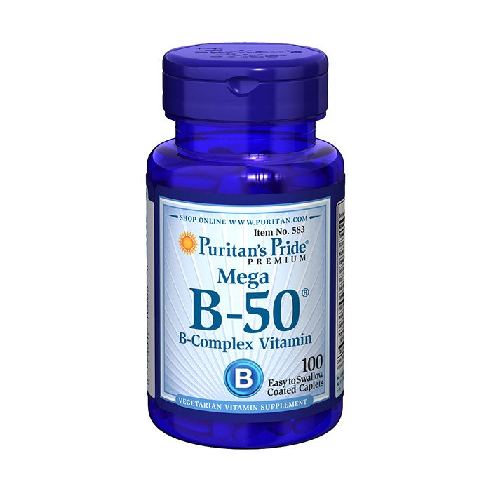 Комплекс витаминов группы Б Puritan's Pride Mega B-50 B-Complex Vitamin (100 капс) пуританс прайд,  мл, Puritan's Pride. Витамин B. Поддержание здоровья 