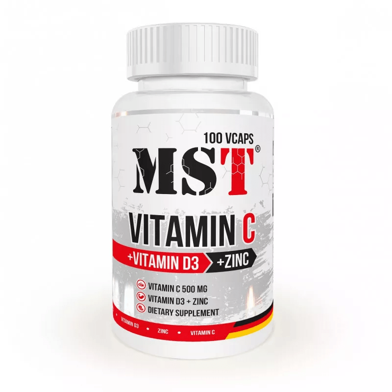 Витамины и минералы MST Vitamin C 500 + D3 + Zink, 100 вегакапсул,  мл, MRM. Витамины и минералы. Поддержание здоровья Укрепление иммунитета 