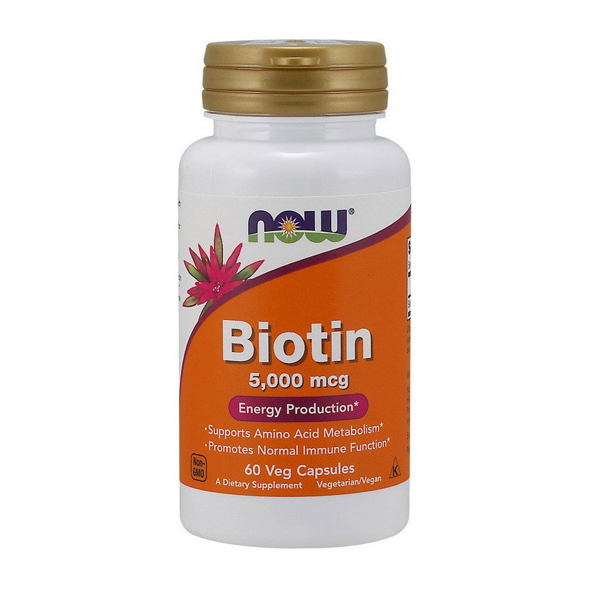 Биотин Now Foods Biotin 5,000 mcg (60 капс) витамин б7 нау фудс,  мл, Now. Витамин B. Поддержание здоровья 