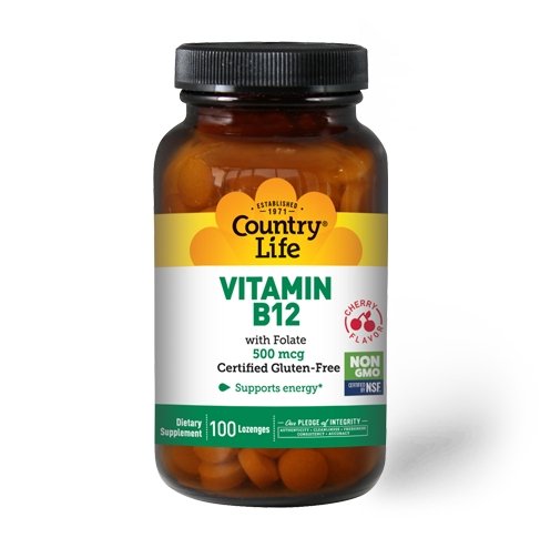 Витамины и минералы Country Life Vitamin B12 500 mcg, 100 леденцов,  мл, Country Life. Витамины и минералы. Поддержание здоровья Укрепление иммунитета 