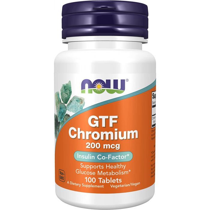 Витамины и минералы NOW GTF Chromium 200 mcg, 100 таблеток,  ml, Now. Vitamins and minerals. General Health Immunity enhancement 