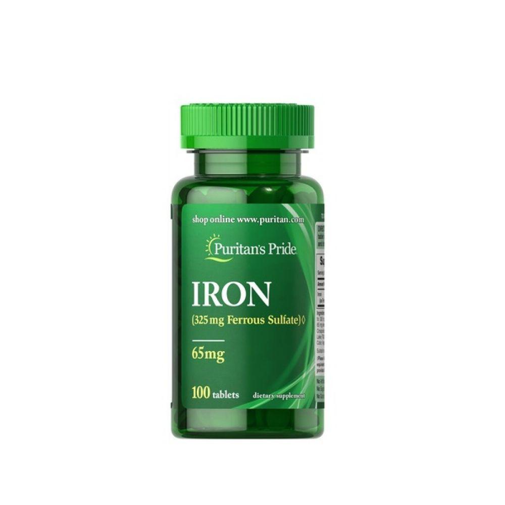 Железо Puritan's Pride Iron 65 mg (Ferrous Sulfate 325 mg) 100 Tabs,  ml, Puritan's Pride. Vitamins and minerals. General Health Immunity enhancement 