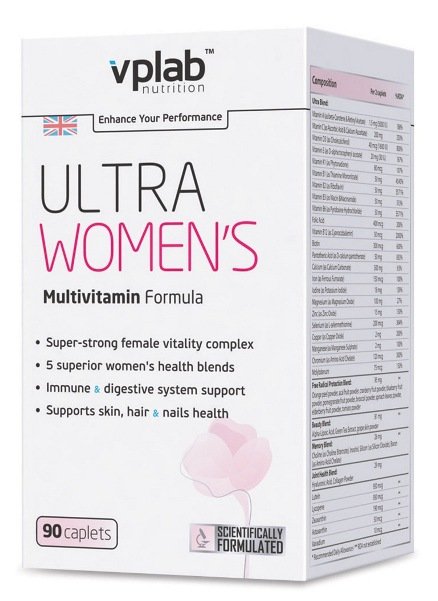 Витамины и минералы VPLab Ultra Womens Multivitamin, 90 каплет,  мл, VPLab. Витамины и минералы. Поддержание здоровья Укрепление иммунитета 