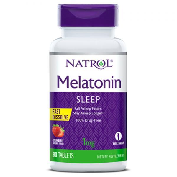 Мелатонин Melatonin Fast Dissolve 1 mg - 90 tabs натрол Strawberry,  ml, Natrol. Melatoninum. Improving sleep recuperación Immunity enhancement General Health 