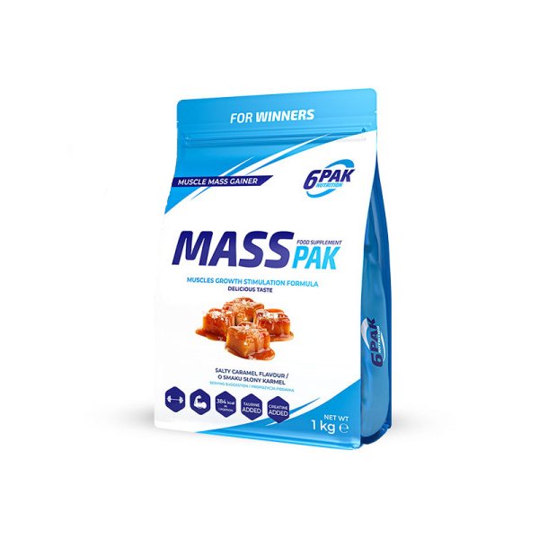 Гейнер 6PAK Nutrition Mass PAK, 1 кг Солёная карамель,  мл, 6PAK Nutrition. Гейнер. Набор массы Энергия и выносливость Восстановление 