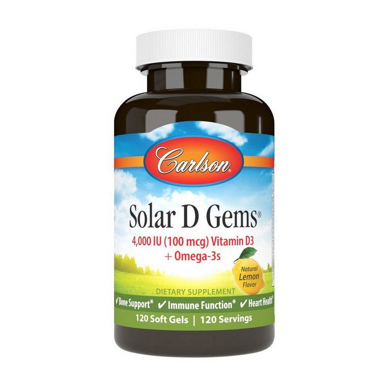 Carlson Labs Витамин D3 Carlson Labs Solar D Gems 4000 IU (100 mcg) Vitamin D3 + Omega-3s 120 таблеток, , 