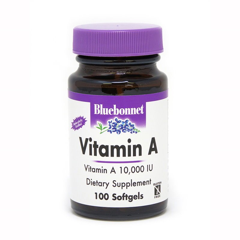 Витамины и минералы Bluebonnet Vitamin A 10000 IU, 100 капсул,  мл, Bluebonnet Nutrition. Витамины и минералы. Поддержание здоровья Укрепление иммунитета 