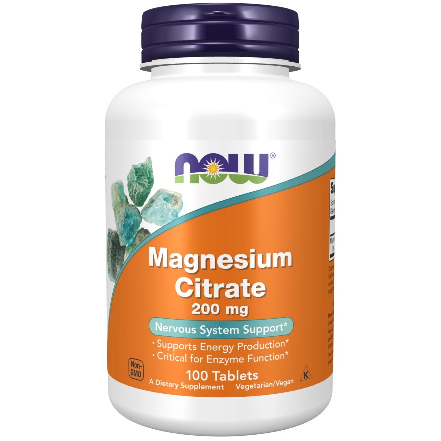 Витамины и минералы NOW Magnesium Citrate 200 mg, 100 таблеток,  ml, Now. Vitamins and minerals. General Health Immunity enhancement 
