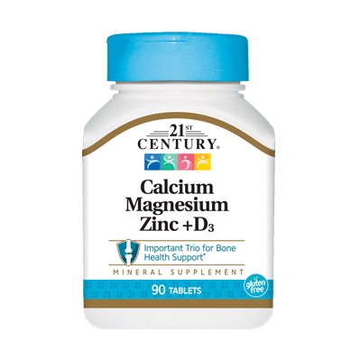Витамины и минералы 21st Century Calcium Magnesium Zink + D3, 90 таблеток,  мл, 21st Century. Витамины и минералы. Поддержание здоровья Укрепление иммунитета 