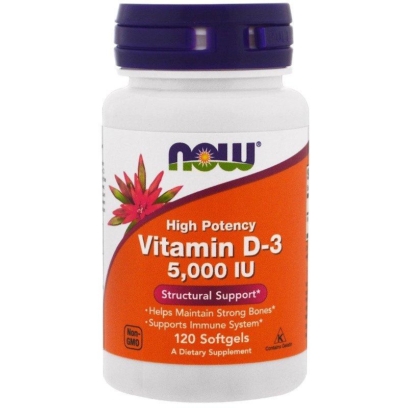 NOW Foods Vitamin D-3 High Potency 5,000 IU 120 Softgels,  мл, Now. Витамин D. 