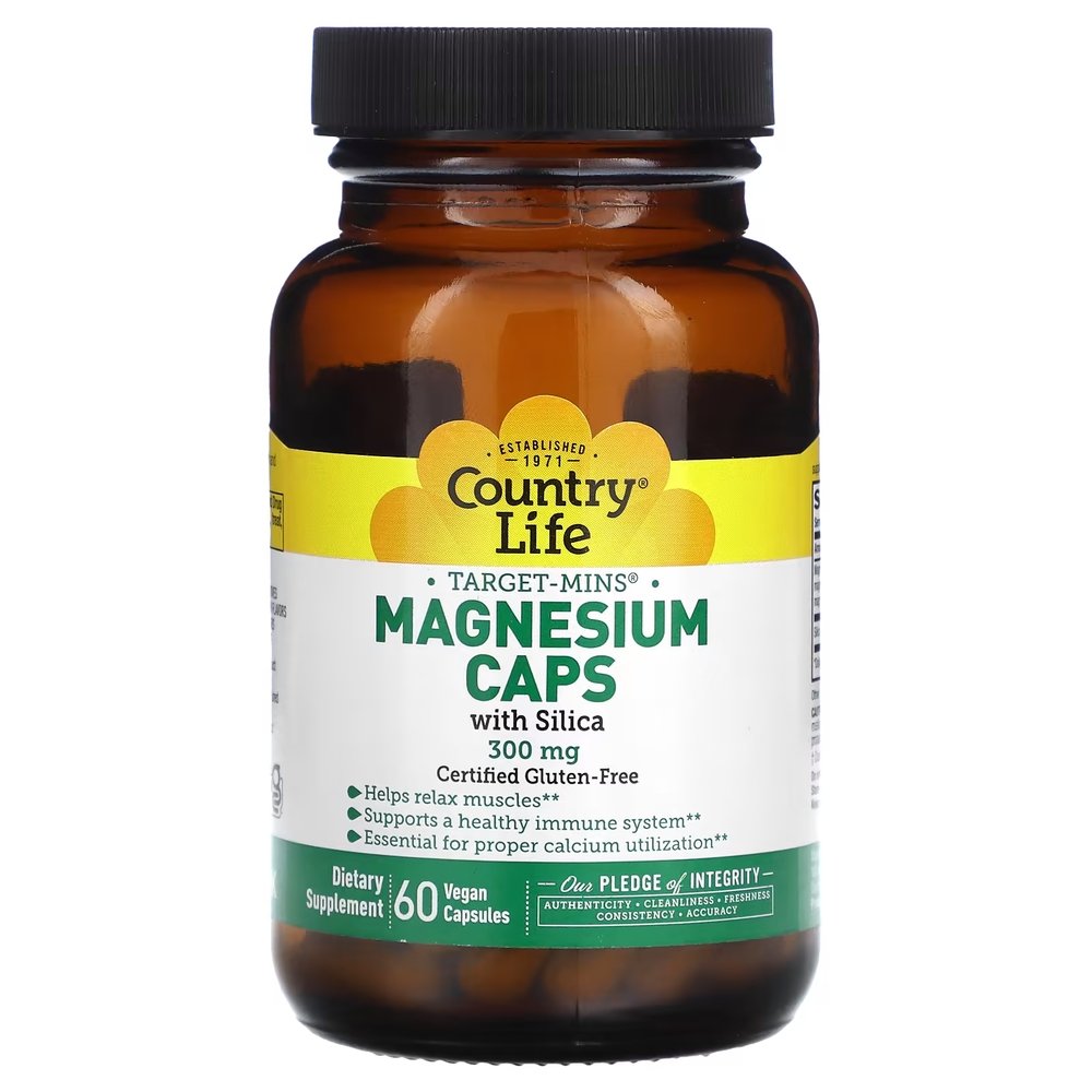 Витамины и минералы Country Life Target-Mins Magnesium Caps with Silica 300 mg, 60 вегакапсул,  мл, Country Life. Витамины и минералы. Поддержание здоровья Укрепление иммунитета 