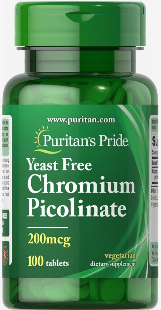 Chromium Picolinate 200 mcg Yeast Free100 Tablets,  мл, Puritan's Pride. Пиколинат хрома. Снижение веса Регуляция углеводного обмена Уменьшение аппетита 