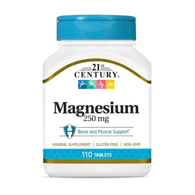 Витамины и минералы 21st Century Magnesium 250 mg, 110 таблеток,  мл, 21st Century. Витамины и минералы. Поддержание здоровья Укрепление иммунитета 