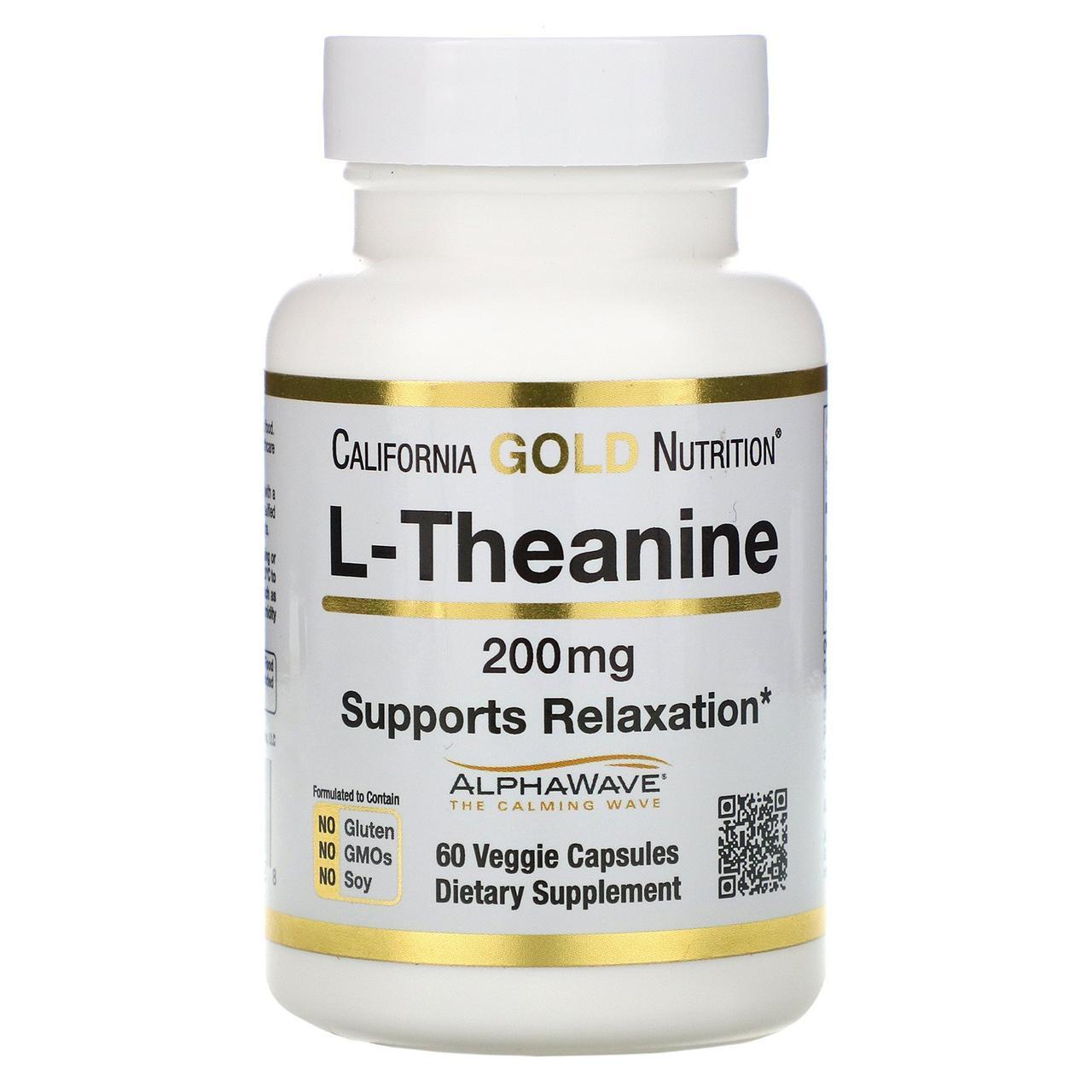 California Gold Nutrition L-Theanine 200 mg 60 Caps,  мл, California Gold Nutrition. Спец препараты. 
