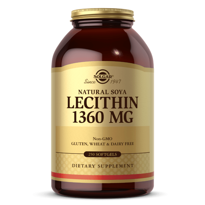 Лецитин Неотбеленный 1360 мг, Natural Soya Lecithin, Solgar, 250 желатиновых капсул,  мл, Solgar. Лецитин. Поддержание здоровья 