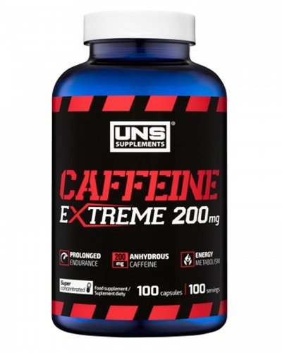 Caffeine Extreme 200 mg, 100 шт, UNS. Кофеин. Энергия и выносливость Увеличение силы 