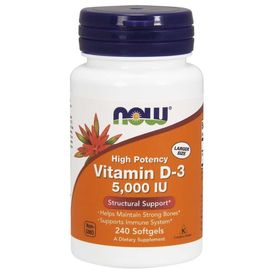 Витамины и минералы NOW Vitamin D3 5000 IU, 240 капсул,  ml, Now. Vitamins and minerals. General Health Immunity enhancement 