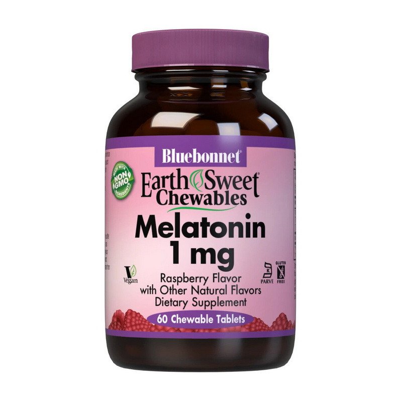 Мелатонин Bluebonnet Nutrition Melatonin 1 mg 60 жевачек Малина,  ml, Bluebonnet Nutrition. Melatoninum. Improving sleep recovery Immunity enhancement General Health 