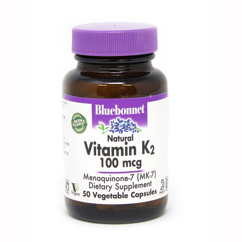 Витамины и минералы Bluebonnet Vitamin К2 100 mcg, 50 капсул,  мл, Bluebonnet Nutrition. Витамины и минералы. Поддержание здоровья Укрепление иммунитета 