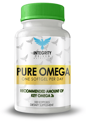 PURE OMEGA, 100 piezas, Integrity Driven Nutrition. Omega 3 (Aceite de pescado). General Health Ligament and Joint strengthening Skin health CVD Prevention Anti-inflammatory properties 