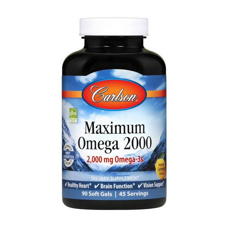 Омега 3 Carlson Labs Maximum Omega 2000 mg 90 капсул,  мл, Carlson Labs. Омега 3 (Рыбий жир). Поддержание здоровья Укрепление суставов и связок Здоровье кожи Профилактика ССЗ Противовоспалительные свойства 