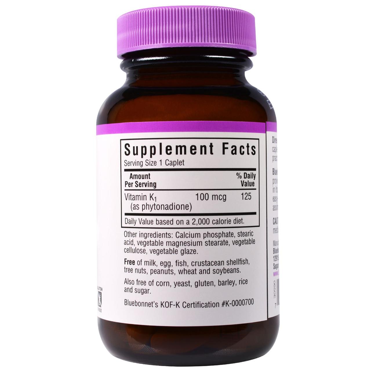 Витамин К1 100мкг, Bluebonnet Nutrition, 100 капсул,  ml, Bluebonnet Nutrition. Vitamin K