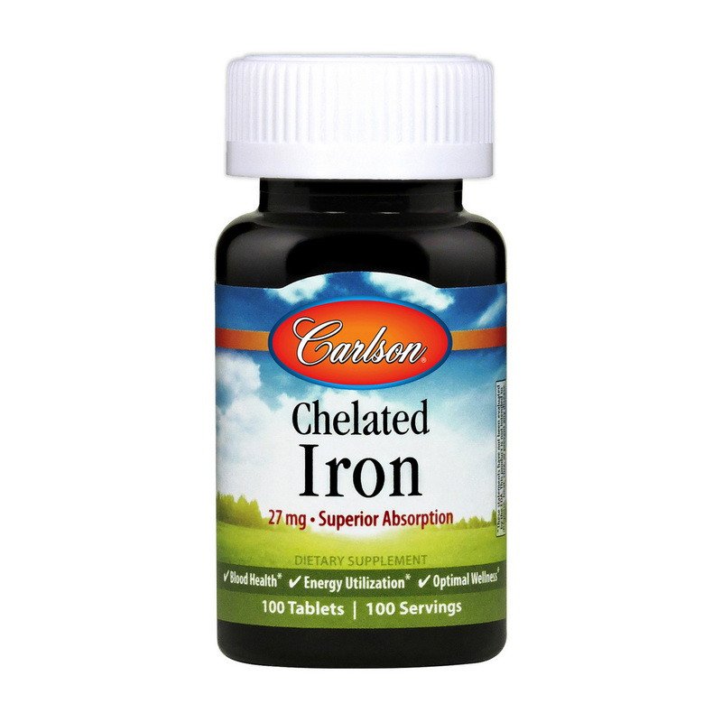 Хелатное Железо Carlson Labs Chelated Iron 27 mg (100 tabs) карлсон лабс,  мл, Carlson Labs. Железо. Поддержание здоровья 