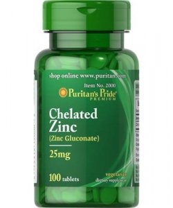 Chelated Zinc 25 mg, 100 шт, Puritan's Pride. Цинк Zn, Цинк. Поддержание здоровья 