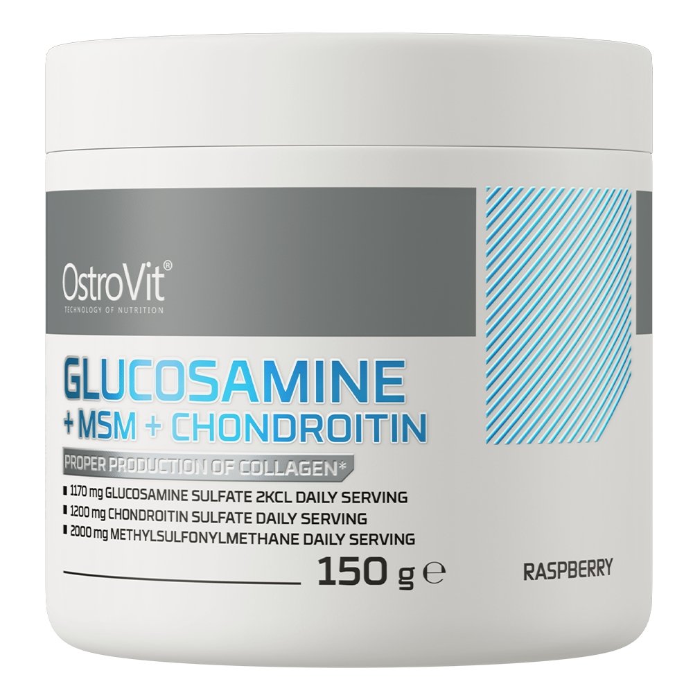 Препарат для суставов и связок OstroVit Glucosamine+MSM+Chondroitin, 150 грамм Малина,  ml, OstroVit. For joints and ligaments. General Health Ligament and Joint strengthening 