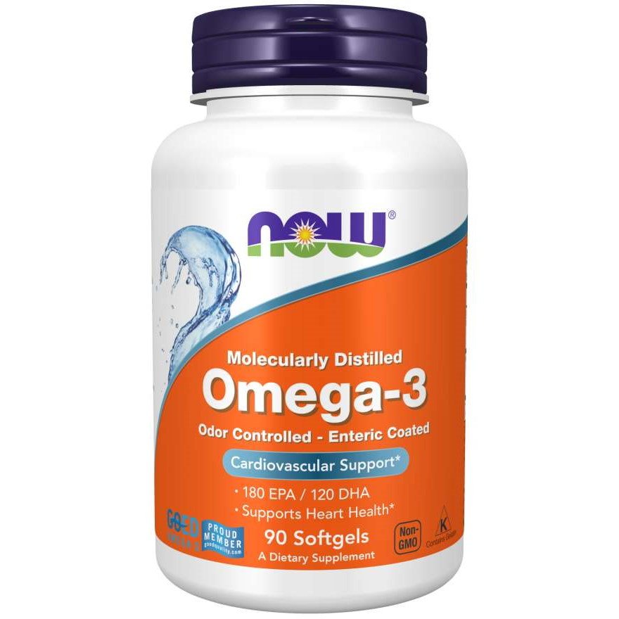 Жирные кислоты NOW Molecularly Distilled Omega-3, 90 капсул,  ml, Now. Fats. General Health 