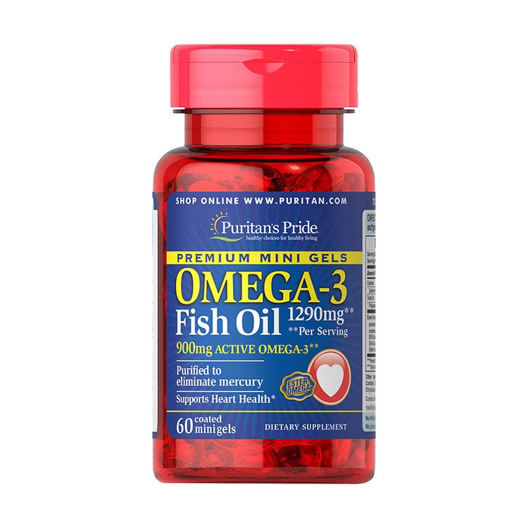 Омега 3 Puritan's Pride Omega-3 Fish Oil 1290 mg (60 капс) рыбий жир пуританс прайд,  мл, Puritan's Pride. Омега 3 (Рыбий жир). Поддержание здоровья Укрепление суставов и связок Здоровье кожи Профилактика ССЗ Противовоспалительные свойства 
