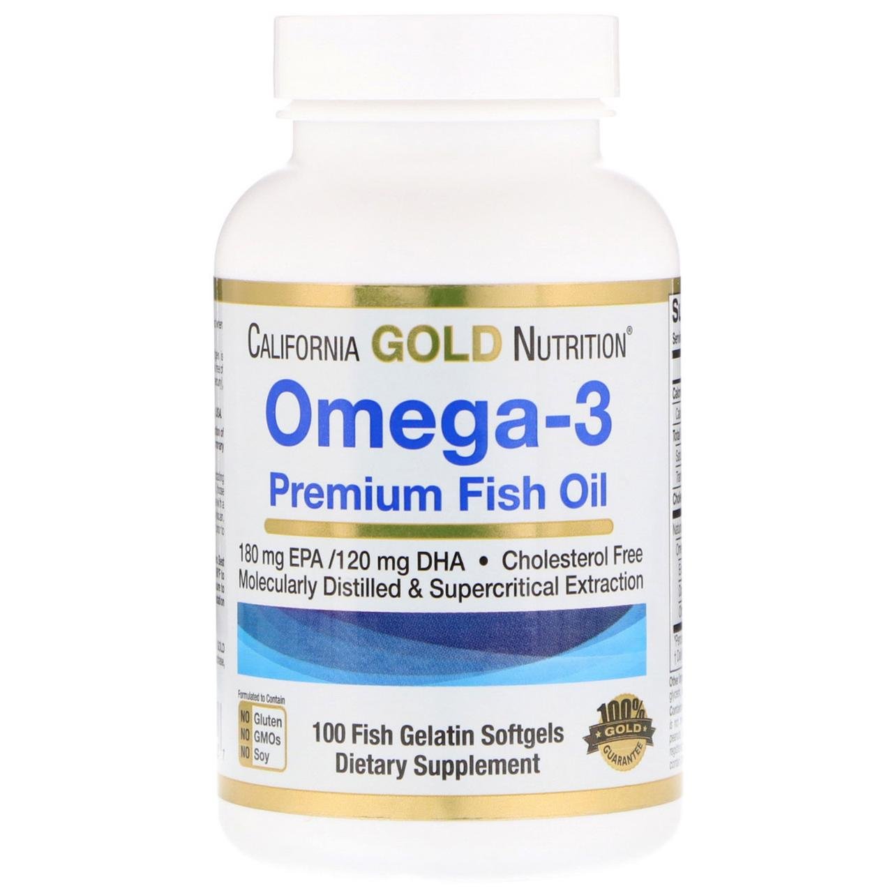 Омега-3 Premium fish oil риб'ячий жир California Gold Nutrition 100 softgels,  мл, California Gold Nutrition. Омега 3 (Рыбий жир). Поддержание здоровья Укрепление суставов и связок Здоровье кожи Профилактика ССЗ Противовоспалительные свойства 