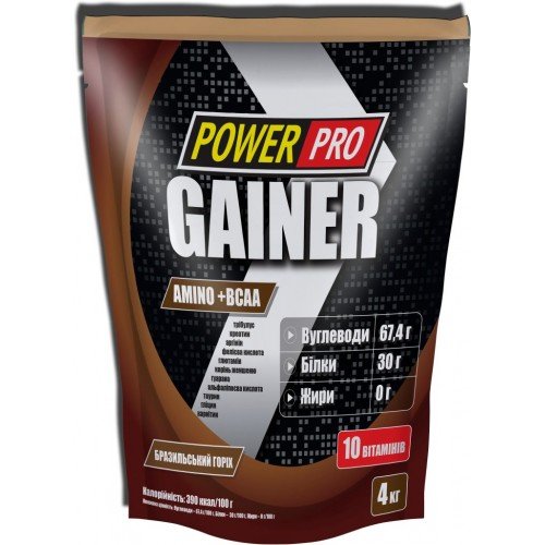 Гейнер Power Pro Gainer, 4 кг Бразильский орех,  ml, Power Pro. Gainer. Mass Gain Energy & Endurance recovery 