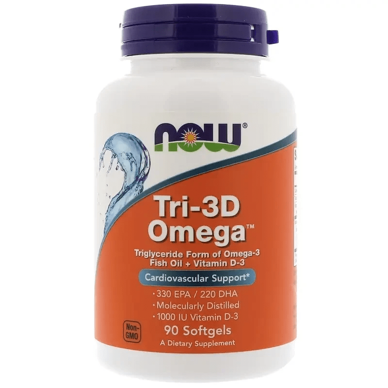 Омега-3 с Витамином Д-3 NOW Foods Tri-3D Omega (330 EPA/220 DHA) 90 Softgels,  мл, Now. Омега 3 (Рыбий жир). Поддержание здоровья Укрепление суставов и связок Здоровье кожи Профилактика ССЗ Противовоспалительные свойства 