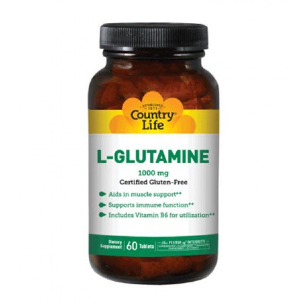 Аминокислота Country Life L-Glutamine 1000 mg, 60 таблеток,  ml, Country Life. Aminoácidos. 