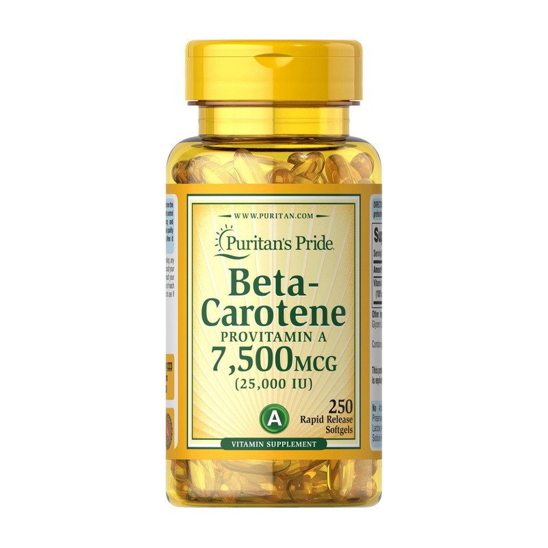 Бета-каротин Puritan's Pride Beta-Carotene 7500 mcg 250 капсул,  ml, Puritan's Pride. Vitamina A. General Health Immunity enhancement Skin health Strengthening hair and nails Antioxidant properties 