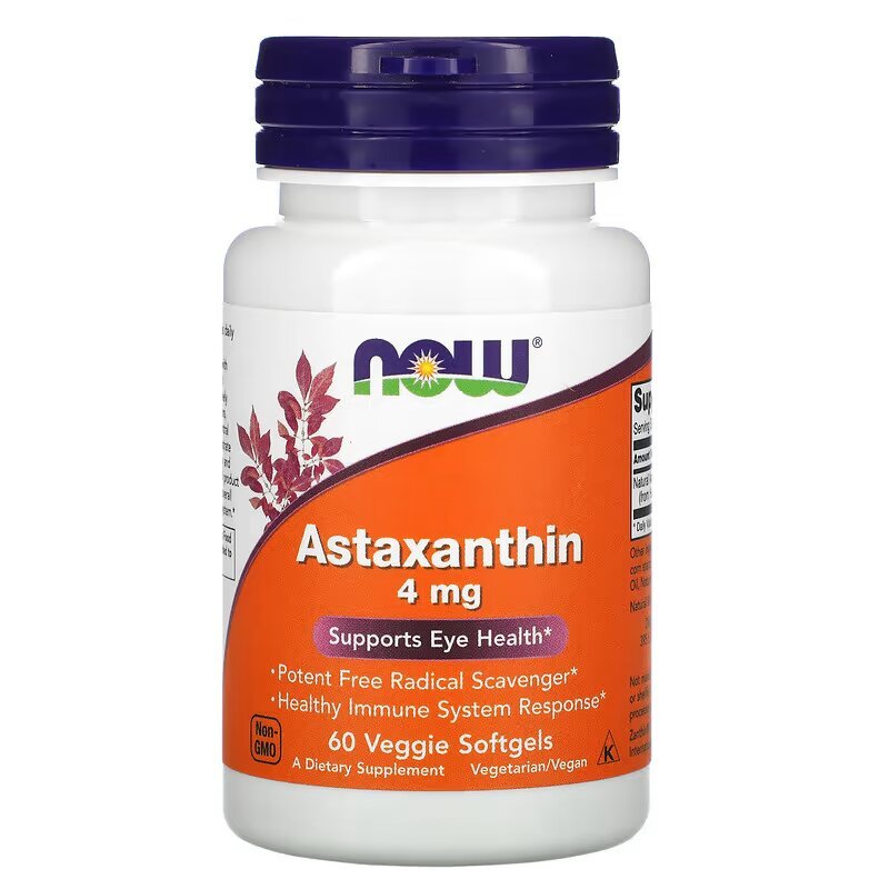 Натуральная добавка NOW Astaxanthin 4 mg, 60 капсул,  мл, Now. Hатуральные продукты. Поддержание здоровья 